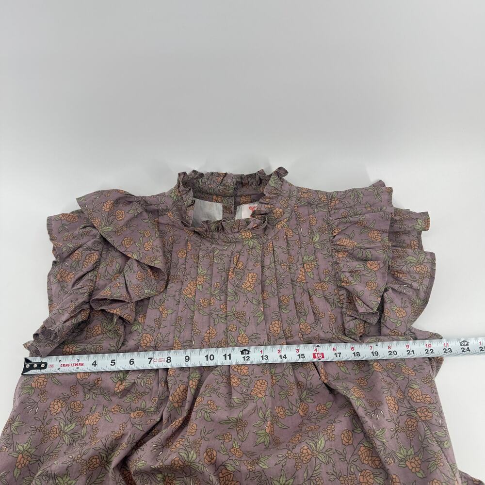 Victoria Dunn Jameson Ruffle Blouse Sz 2XL Floral Pleated Cotton Top Block Print - Picture 6 of 6